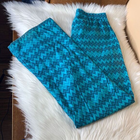 Zara Blue Green Geometric Palazzo Print Pull On pants Size Medium - Picture 13 of 14